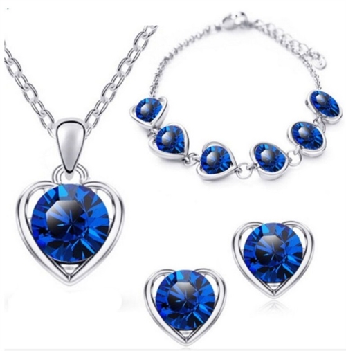 Smykkesæt - Lillies hjertekær, sølv/blå